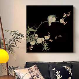 喜上眉梢花鸟图客厅背景墙装饰画玄关挂画卧室书房壁画喷绘复古风
