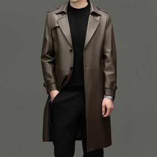 Men's Sheepskin Windbreaker 2025 Spring and Autumn New Fashion Casual Long suit Collar Leather Jacket Trendy Jacket for Men