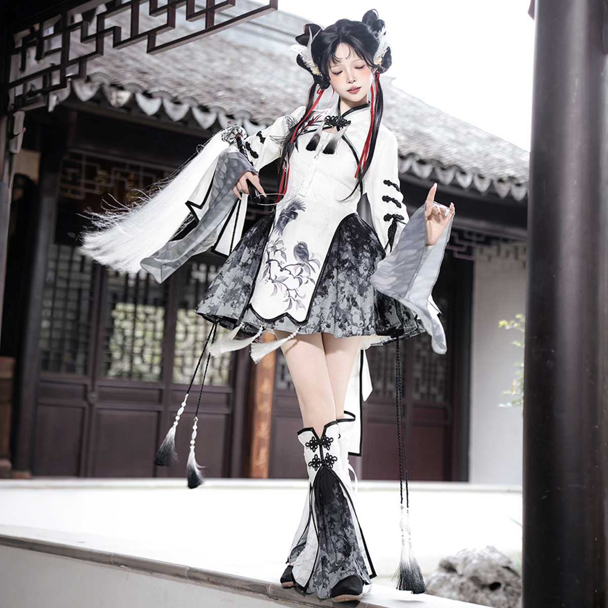 2026 Xiong Doujiang Original Magpie Feather - Code Name One Han Elements Women's Top, Strap Dress, Leg Warmers, Half Skirt Set 9791