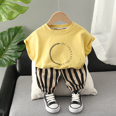 Children's short-sleeved suit 2023 new boys' Korean style summer bat short-sleeved girls' cropped pants two-piece style