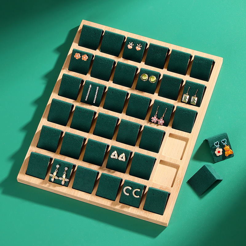 Earring display stand, earring jewelry storage tray, bamboo wood jewelry dish, jewelry counter display and arrangement tray