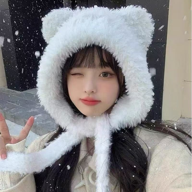 网红同款冬季帽子女时尚可爱小狗护耳帽女加厚保暖骑行卡通毛绒帽|undefined
