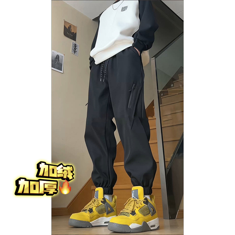 Pantalones de botas martin de lana negra con pantalones de invierno masculinos con pantalones de camisa de lana gruesa