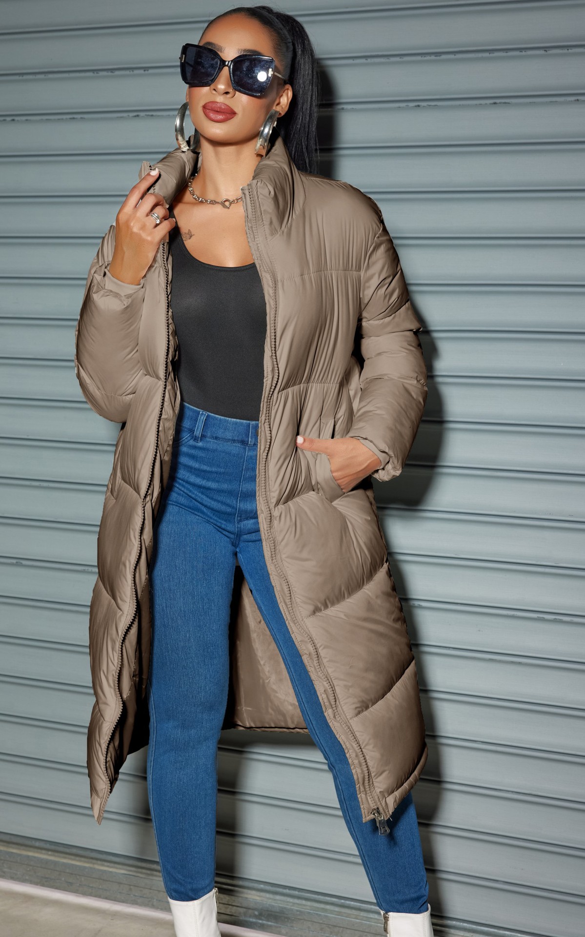 Roupas femininas inverno feminino longo algodão casaco moda feminina zíper cor sólida algodão casaco quente_voghion.com