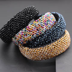 跨境專供歐美時尚寬邊水晶串珠發箍發卡街拍走秀海綿手工頭飾髮飾