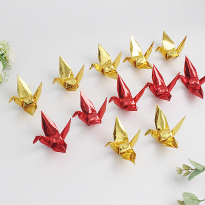 出口批发金色珠光折纸红色叠好的千纸鹤成品商场品牌店铺挂饰礼物|ms