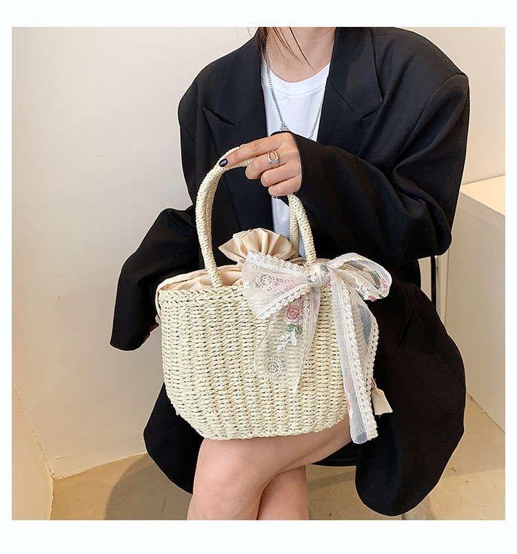 Fashion Weave Portable Basket Tote Bag display picture 6