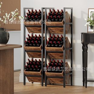 Simple Iron and Wood Combined Floor-Standing Storage Rack for Fruits and Vegetables Kitchen Items Storage Rack Solid Wood Three-Layer Storage Rack