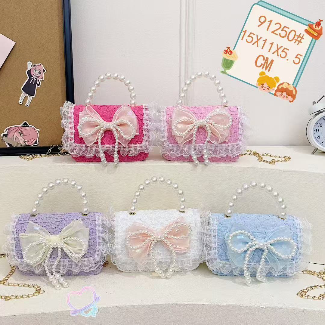 Nuevo encaje perla arco bolso cuadrado bolso de estilo extranjero versátil pequeño viento fragante bolso de chicas bolso de moda bolso de niños