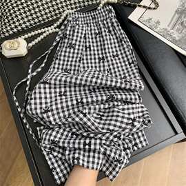 夏季胖MM加肥加大码水墨画裤休闲外穿扎染国风防晒雪纺阔腿裤子女