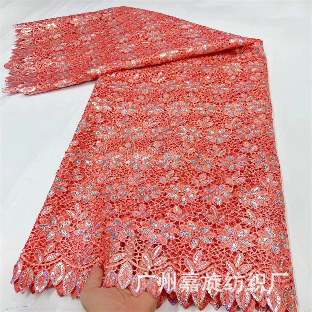 High quality african embroidered lace hoja láser africana tela de encaje soluble en agua