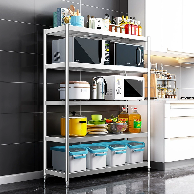 Wholesale stainless steel shelves kitchen storage rack floor-mounted multi-layer storage for five-layer household balcony storage