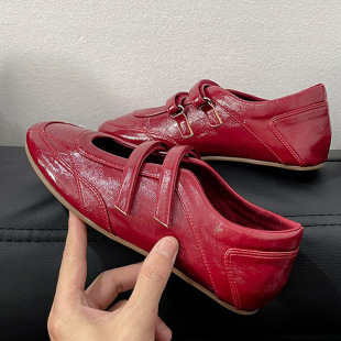 Little Red Shoes Retro Red Heightening French Mary Jane Shoes Women's 2025 New Velcro Ballet Shoes