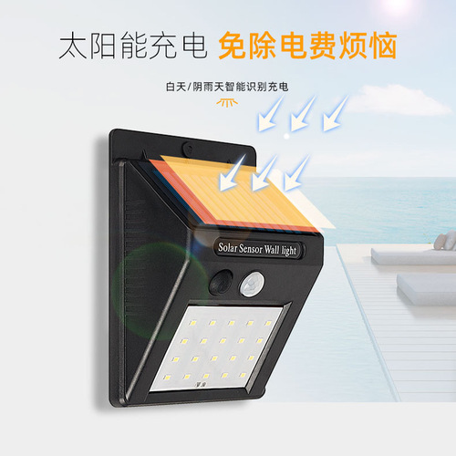Tiger LED Split Double-Sided Three-Sided Outdoor Courtyard Human Sensor Solar Wall Lamp