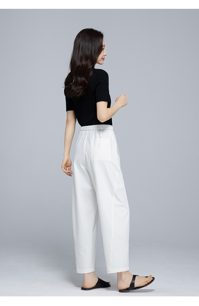 Quần culottes nữ ống rộng cạp chun rút dây dáng lười — Xanh lông mòng đen chi tiết 26