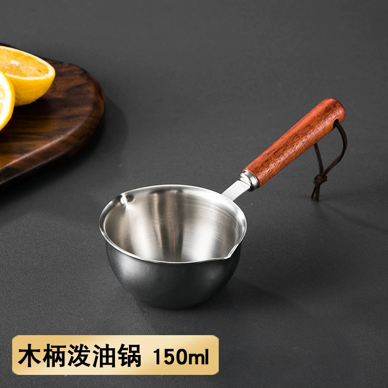 304 Stainless Steel Milk Pan Saucepan with Wooden/Steel Handle – 150ml/300ml, 20x11x14 cm