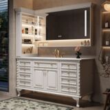 Комбинация шкафов для ванной комнаты в американском стиле середины века, напольная умывальник во французском ретро стиле, раковина для ванной комнаты, тумба под раковину