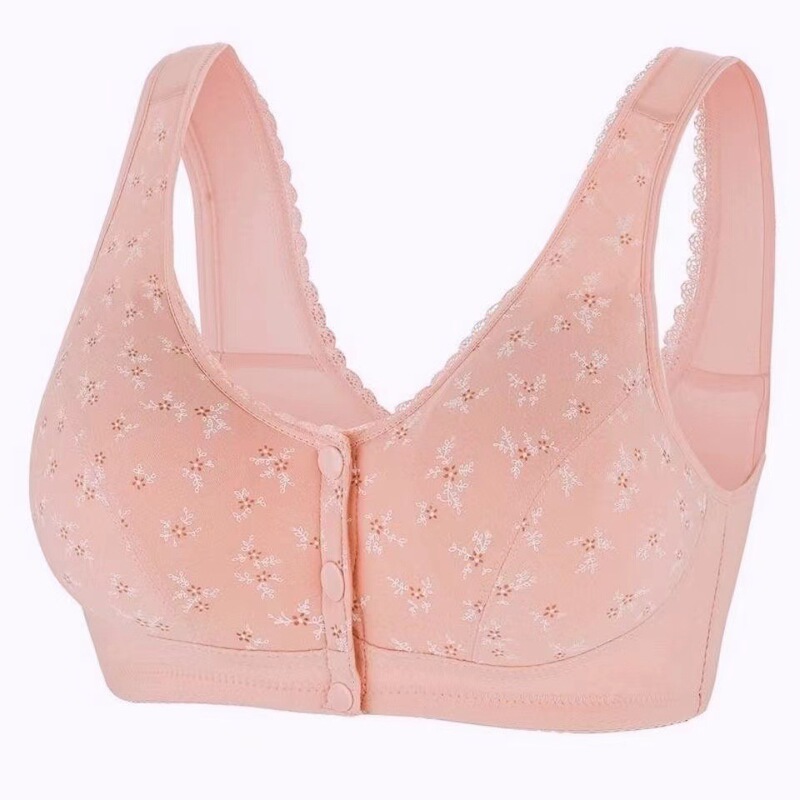 New Middle-aged and Elderly Mother Cotton Vest Underwear Front Opening Buckle plus size Without Steel Ring Thin Bra Bra for Women