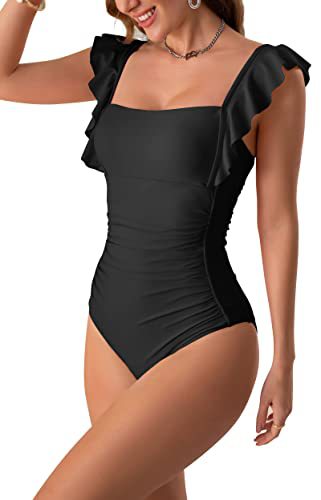 2023 Traje de baño de una pieza fruncido con volantes, espalda descubierta y efecto adelgazante para mujer de Amazon.
