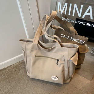 Large Capacity Canvas Bag Women's 2022 Summer New Fashion All-match Shoulder Bag College Students Class Tote Bag Trendy