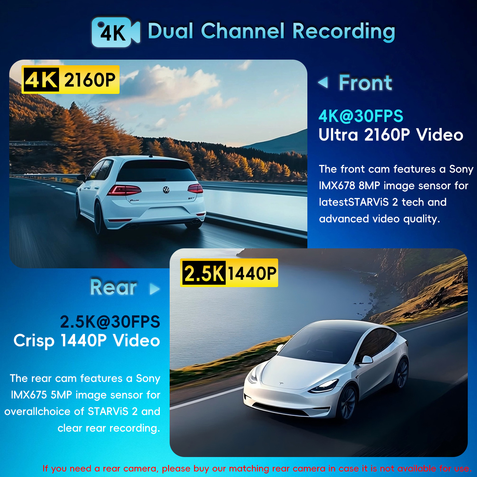 4K+Adas Dual Recording Front and Rear, High-Definition Night Vision, Supports Time-Lapse Recording, Gps Track Tracking, Driving Recorder