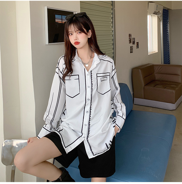 163g Weight Long Sleeve Sleeve Length Single Breasted Placket Type Regular Sleeve Sleeve Type Wholesale Women'S Casual Printing Long Sleeve Patchwork Blouses