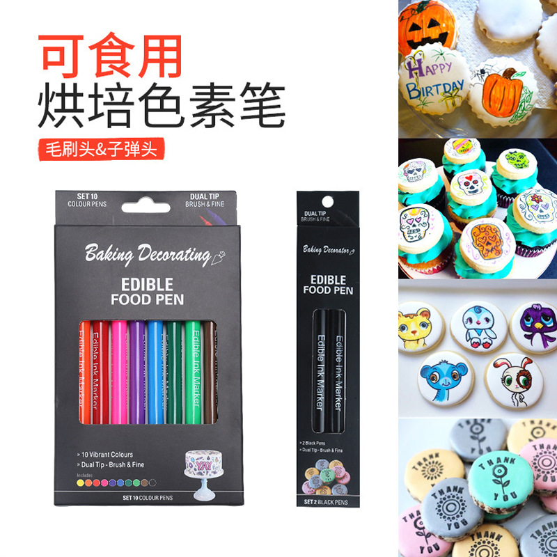 Fabricante en stock pluma de pigmento para hornear comestible fondant biscuit cake material pluma de alimentos gancho línea descripción pluma de alimentos