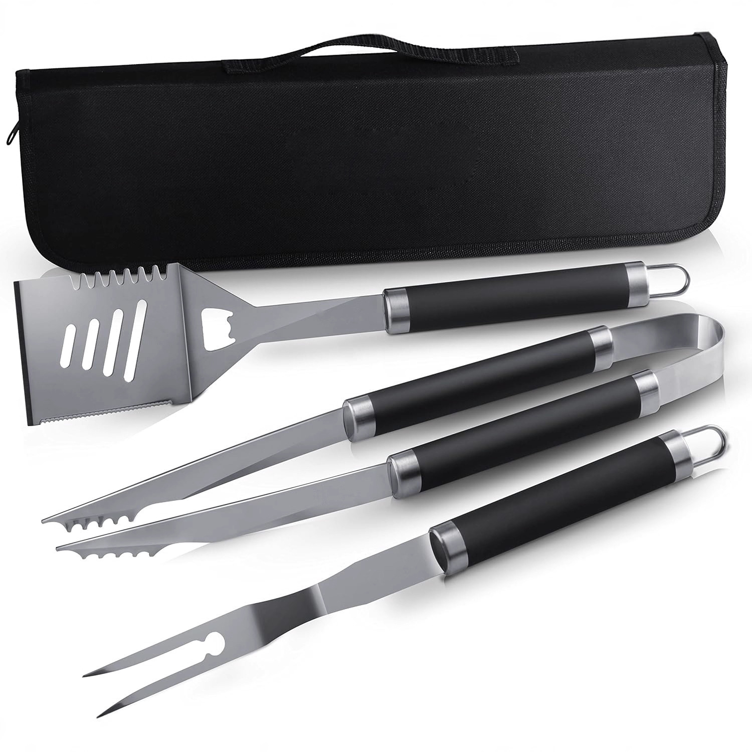 Amazon Hot sale acero inoxidable parrilla set horquilla bolsas de almacenamiento mangas de tubo de goma y plástico BBQ herramientas de barbacoa al aire libre