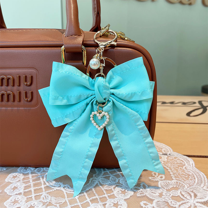 双层燕尾包腰荷叶边蝴蝶结钥匙扣珍珠爱心挂件木耳边丝带包挂饰女