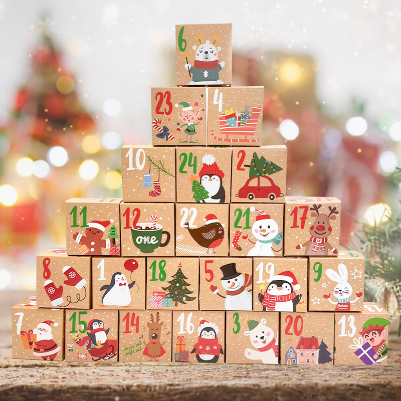 クリスマス新作ギフトキャンディー箱7cm角箱クリスマス祭り降臨歴1-24包装紙箱現物|undefined