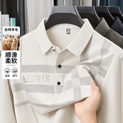 一件代发中年男士T恤秋季新款休闲宽松男士上衣绵羊毛男式爸爸装