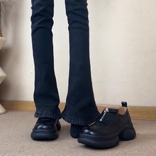 牛皮版~厚底松糕底深口乐福鞋女一脚蹬圆头复古小皮鞋百搭单鞋子