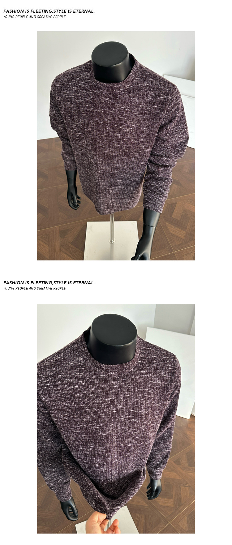 Herren T-shirt Mit Schneeflockengarn Langarm Lockerer Strickpulli_voghion.com