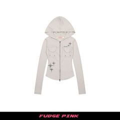Fudge Pink 25秋季新品美式复古辣妹个性设计连帽卫衣开衫