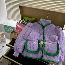 包邮2022年女童秋冬新款紫色棉衣外套洋气时尚小清新棉服休闲短款