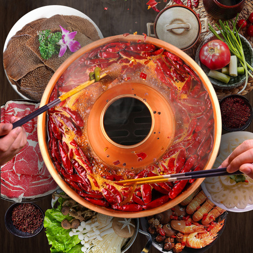 Pure copper electric carbon two-in-one hot pot with thick display plug-in copper hot pot antique pure copper pot household Siamese hot pot