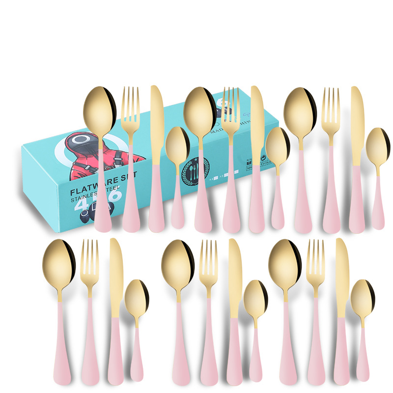 Amazon transfronteriza 1010 vajilla de acero inoxidable conjunto de 24 piezas cuchillo de filete occidental, tenedor y cuchara traje de celebridad de Internet regalo de vacaciones