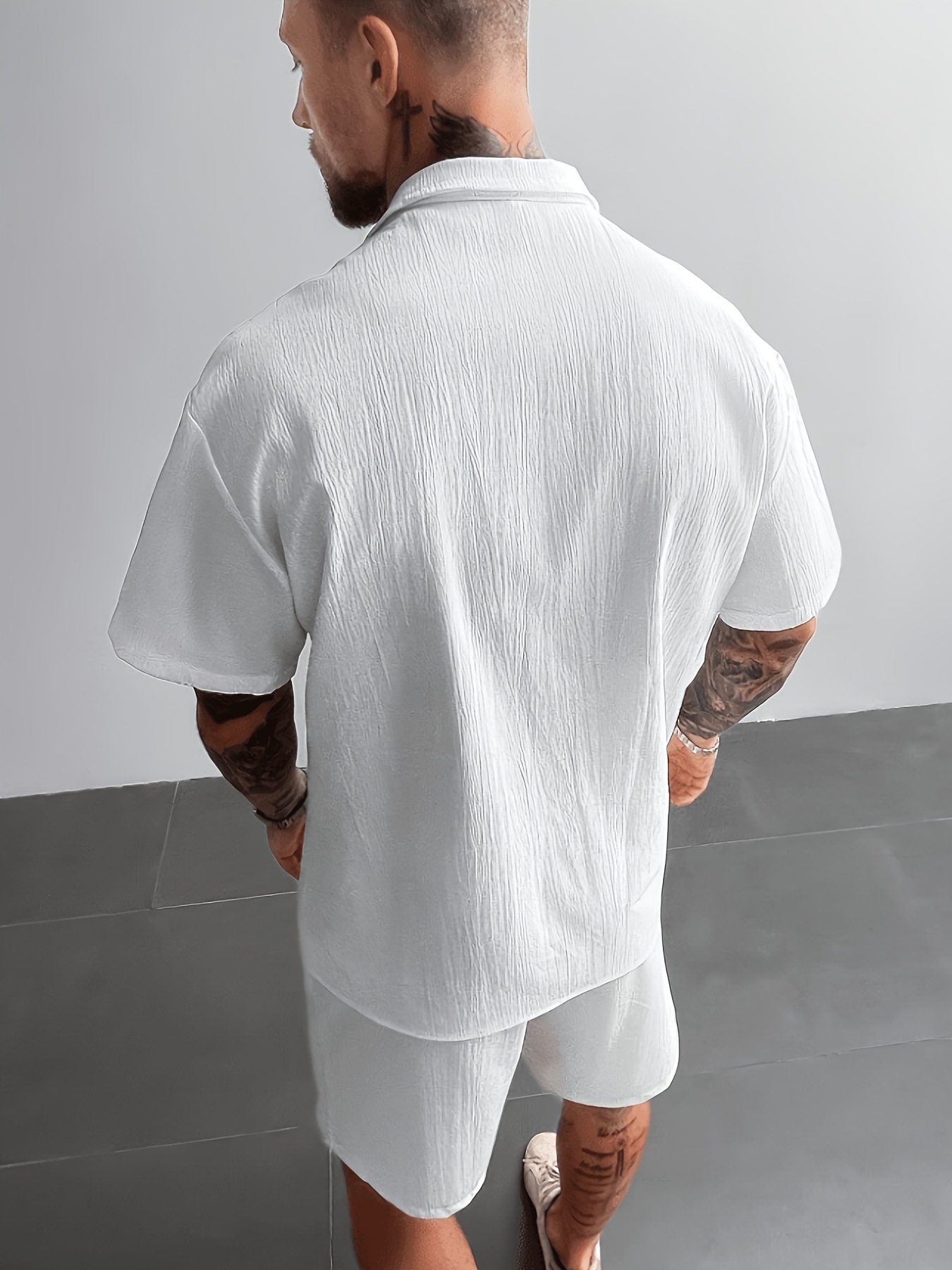 Herren Kurzarm Freizeithemd Aus Leinenimitat Leichtes Sommertop_voghion.com