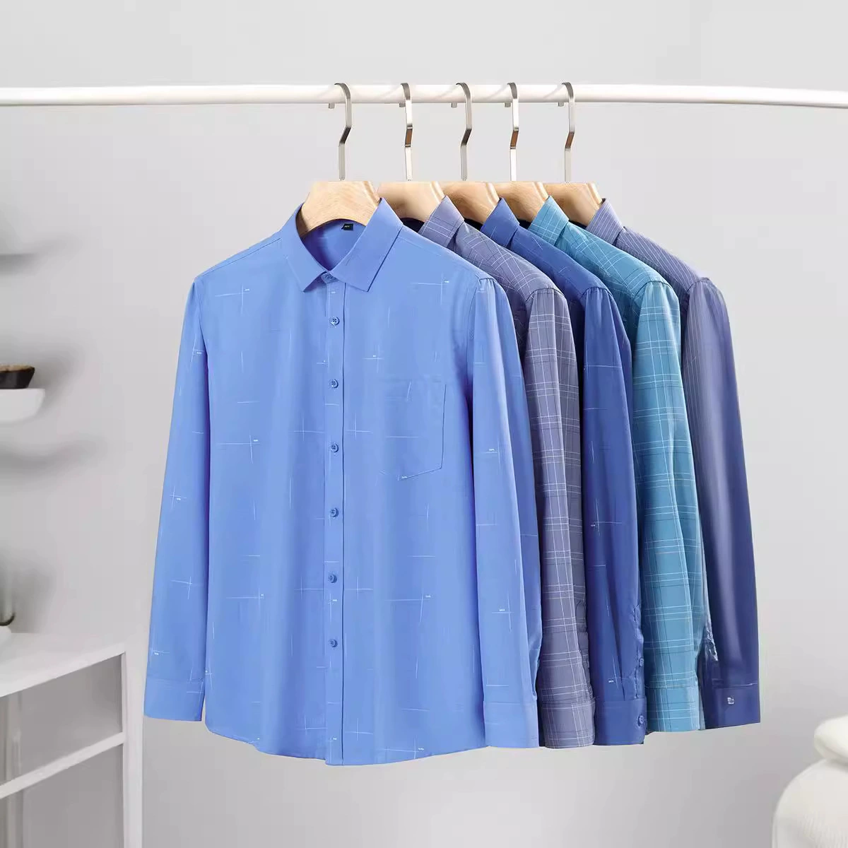 Новая мужская деловая клетчатая рубашка оптом 2025, новая бамбуковая повседневная бесшовная рубашка без глажки для работы