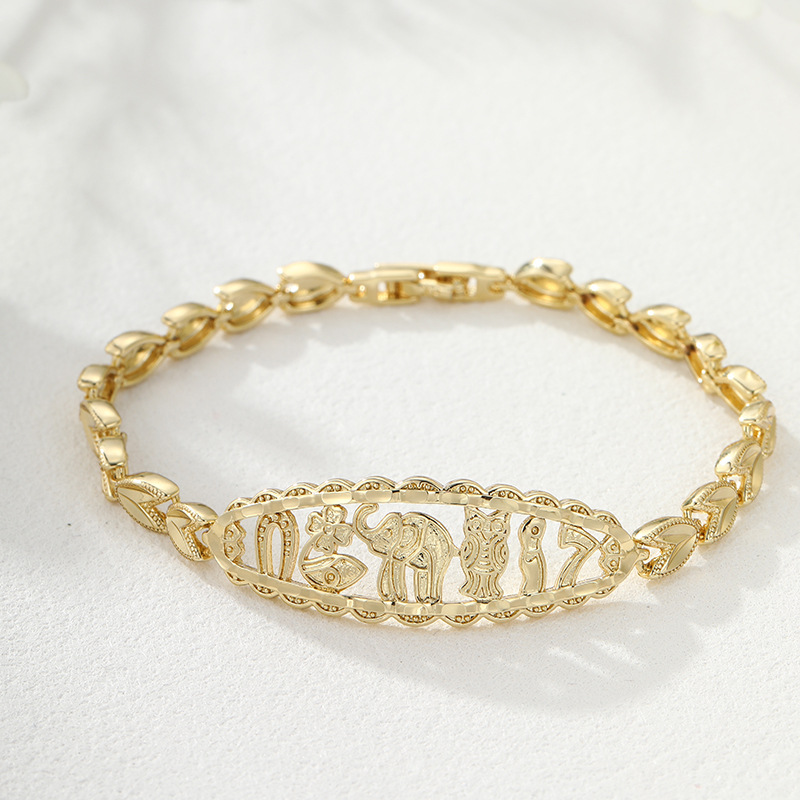 Xuping Europa y los Estados Unidos transfronterizos estilo regional personalidad pulsera de aleación de cobre chapado 14k nicho hueco joyas de mano al por mayor