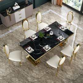 轻奢大理石餐桌椅组合家用大小户型简约现代北欧岩板长方形饭桌子
