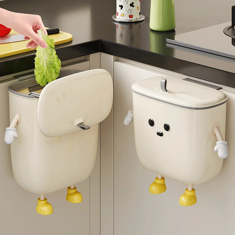 Trash Can Household Kitchen Punch-Free Wall-Mounted Bending-Free Cabinet Door with Lid Kitchen Disposal Bucket Trash Cross-Border