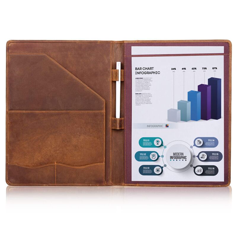 Retro Genuine Cowhide Notepad Clip Version A4 Folder Legal Pad iPad 10.5inch Tablet Protective Cover
