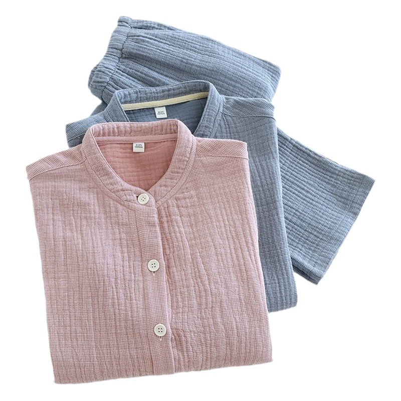 Весенняя новая Пижама для пар, утолщенная хлопковая четырехслойная пряжа, Женская Клетчатая Мужская домашняя одежда с длинными рукавами, свободный костюм