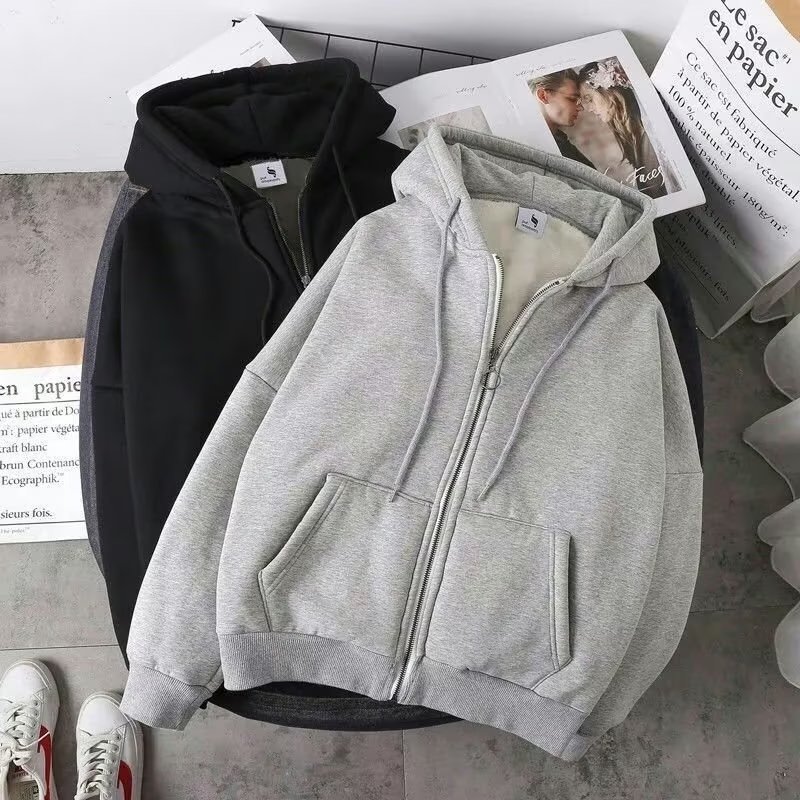 Fleece hoodie met rits voor koppels herfst en winter_voghion.com