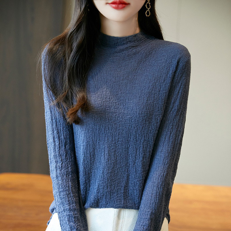 2026 Spring New Style Knitwear Textured Pleated Long-Sleeved Thin Pullover Base Layer Fine-Spun Wool Sweater Half Turtleneck 2026 Spring New Style Knitwear Textured Pleated Long-Sleeved Thin Pullover Base Layer Fine-Spun Wool Sweater Half Turtleneck