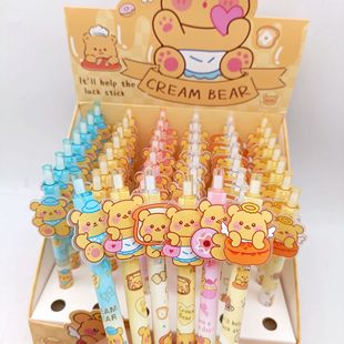 New Cream Bear Patch Gel Pen Cartoon Soft Cute Shape Writing Smooth Quick-Drying Signature Pen Supply