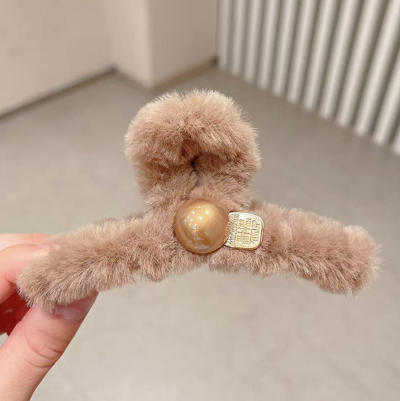 2026秋冬ミンクファー毛皮ヘアクリップ、高級感のある後頭部用大型シャーククリップ、ハート型キラキラ輝くダイヤモンド付き毛皮ヘアクリップ