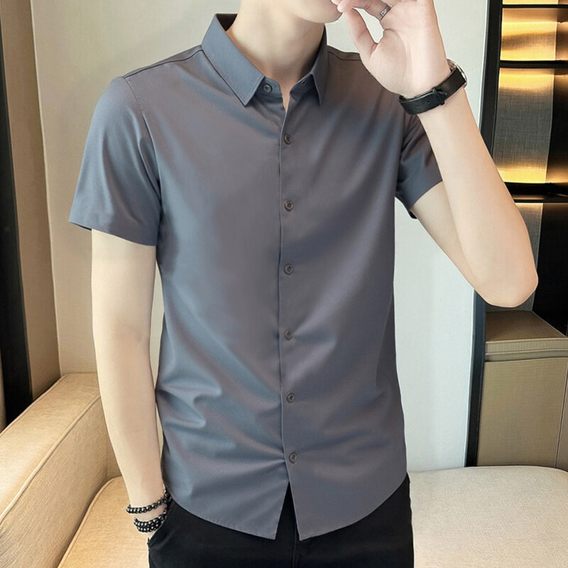 Summer Traceless Short-sleeved Shirt Men's Business Micro-elastic Work Shirt Youth Casual Men's Handsome Fashionable Non-ironing Shirt