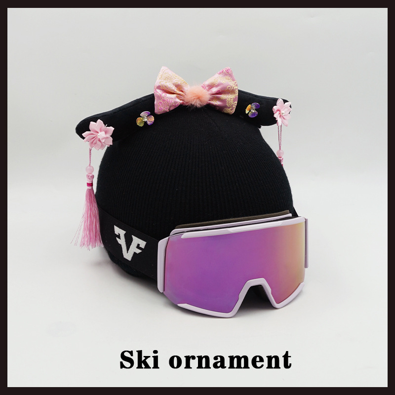 Cartoon Cute Creative Pink Bowknot Plaid Wool Hat Cover Skiing Skating Helmet